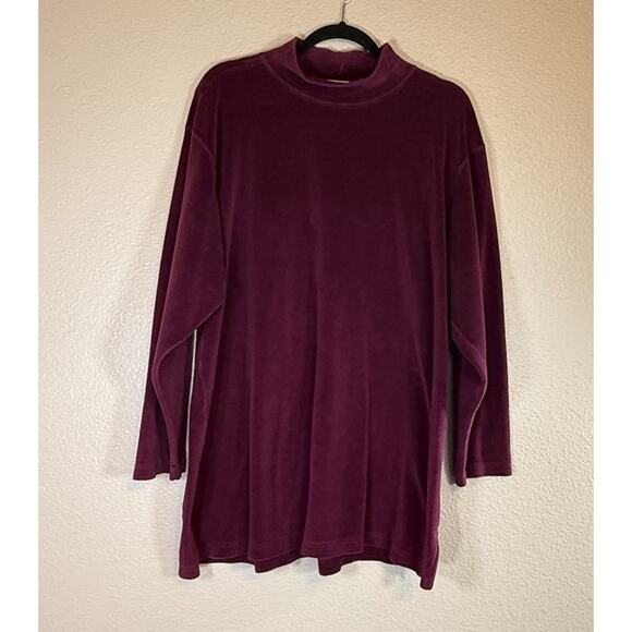 Vintage LL Bean Sweater Women XL Burgundy Maroon Velvet Velour Turtleneck USA - Picture 1 of 6